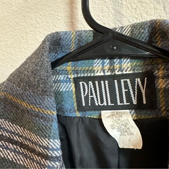 Vintage Paul Levy Plaid Wool Full Zip Blazer Jacket structured shoulders size 4 - Picture 4 of 8
